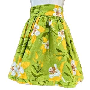 Llum Reversible Dirndl Skirt Green and Gold Pleated & Pintucked Floral Striped